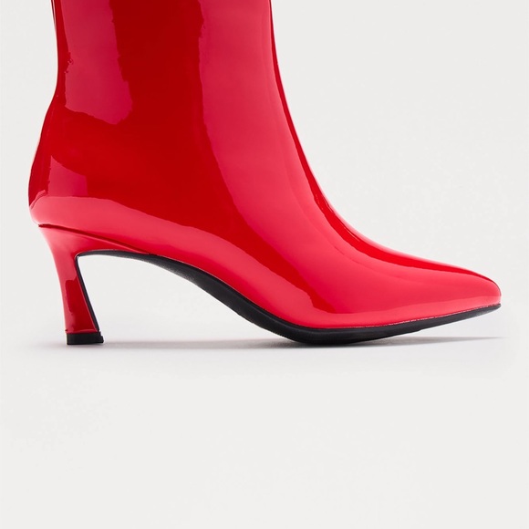 Fashion Nova Shoes - Fashion Nova Glossy Red Heeled Boots
